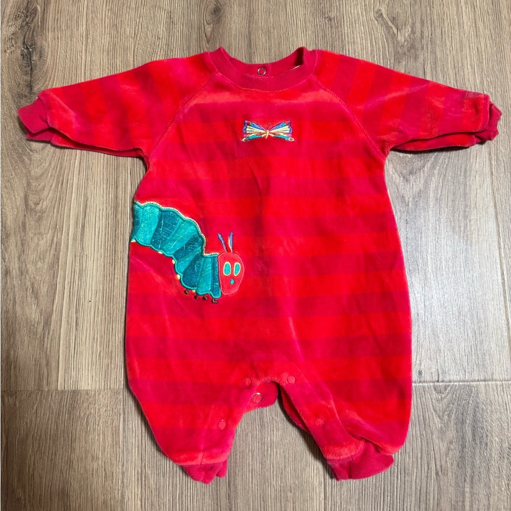 Carter's 0-3M Vintage Red Striped Velour‎ Hungry Caterpillar Outfit Eric Carle